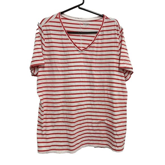 Duluth Trading Co Womens T-Shirt Size 2XL Red White Striped V-Neck Short Sleeve - Picture 1 of 6